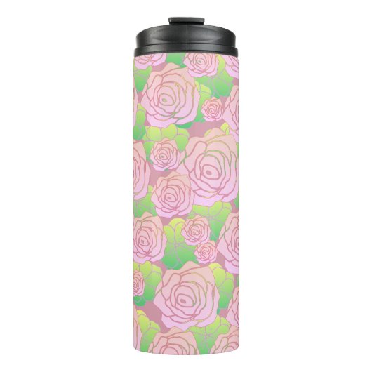 Helle rosa Rosen Thermosbecher (Vorderseite)