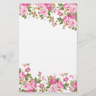 Helle rosa Rosen-und weißelinie Rahmen Briefpapier