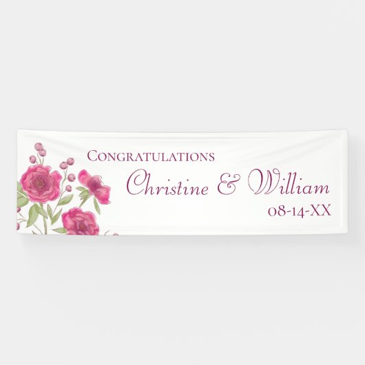 Helle Rosa Rosenhochzeit Banner (Horizontal)