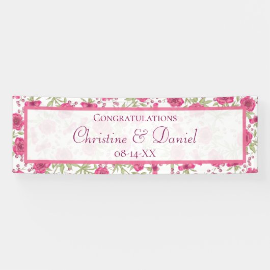 Helle Rosa Rosenhochzeit Banner (Horizontal)