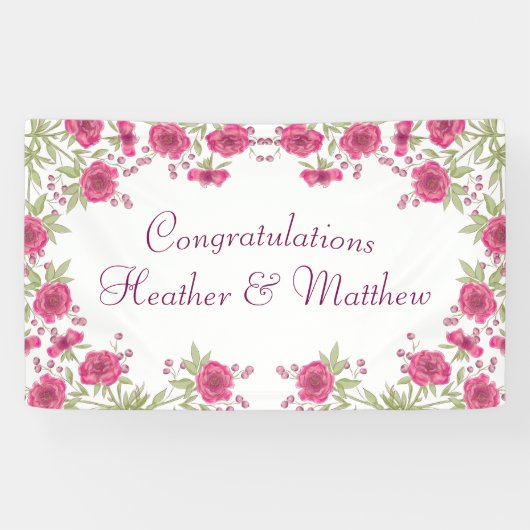 Helle Rosa Rosenhochzeit Banner (Horizontal)