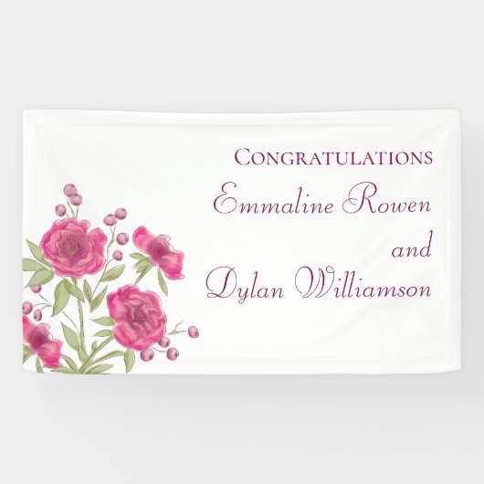 Helle Rosa Rosenhochzeit Banner (Horizontal)