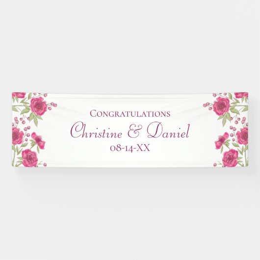Helle Rosa Rosenhochzeit Banner (Horizontal)