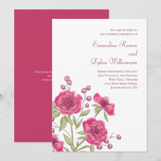 Helle Rosa Rosenhochzeit Einladung (Vorne/Hinten)