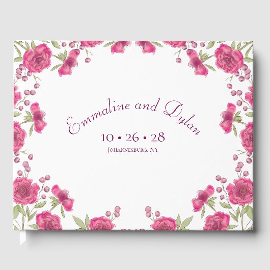Helle Rosa Rosenhochzeit Gästebuch (Vorderseite)