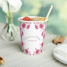 Helle rosa Rosenhochzeit Pappbecher