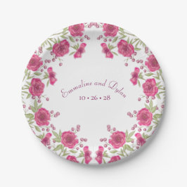 Helle Rosa Rosenhochzeit Pappteller
