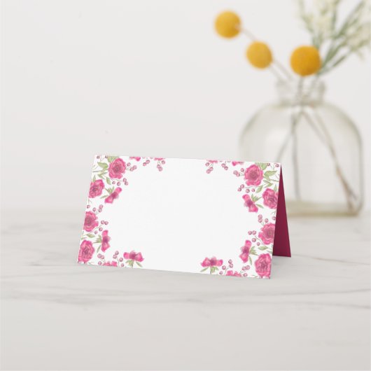 Helle Rosa Rosenhochzeit Platzkarte (Vorderseite)