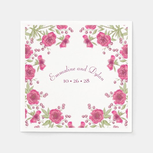 Helle Rosa Rosenhochzeit Serviette (Vorderseite)