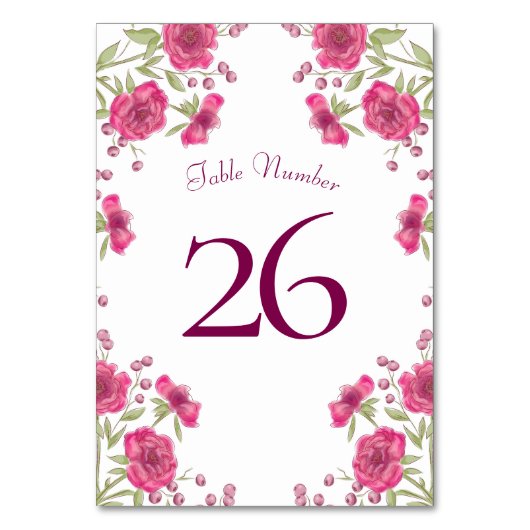 Helle Rosa Rosenhochzeit Tischnummer (Rückseite)