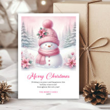 Helle rosa Schneemann-Weihnachtsgrußkarte für Kind