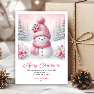 Helle rosa Schneemann-Weihnachtsgrußkarte für Kind Feiertagskarte