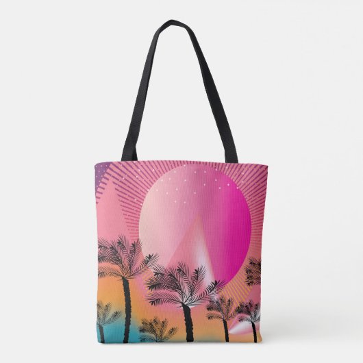 Helle rosa Sommer Tropical Sunset Palm Tree Art Tasche (Rückseite)
