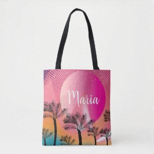 Helle rosa Sommer tropischer Sonnenuntergang Palme Tasche