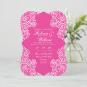 Helle rosa Spitzen Elegante Hochzeit Einladung (Stehend Vorderseite)