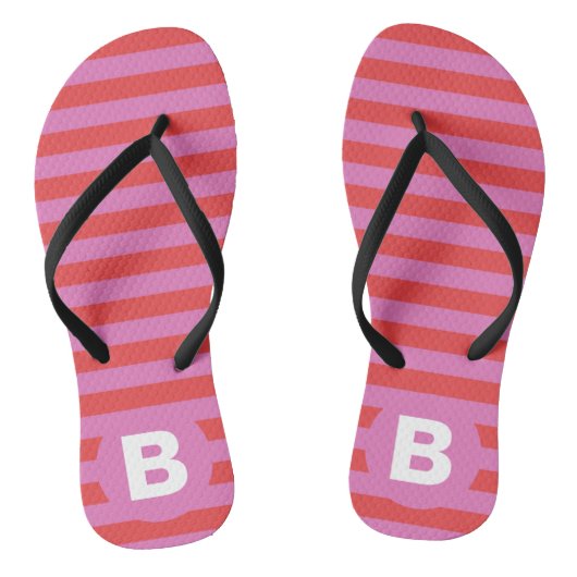 Helle Rosa-Töne Gestreift Monogrammiert Badesandalen (Fußbett)