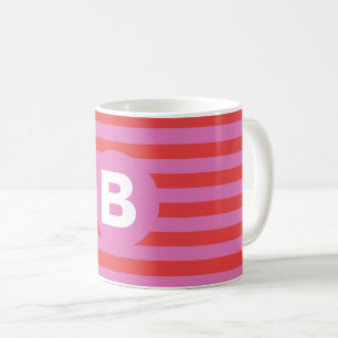 Helle Rosa-Töne Gestreift Monogrammiert Kaffeetasse
