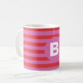 Helle Rosa-Töne Gestreift Monogrammiert Kaffeetasse (Vorderseite Links)