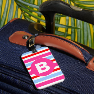 Helle rosa und blaue Candy-Streifen mit Monogramm Gepäckanhänger