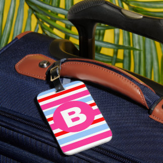 Helle rosa und blaue Candy-Streifen mit Monogramm Gepäckanhänger