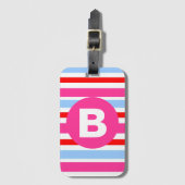 Helle rosa und blaue Candy-Streifen mit Monogramm Gepäckanhänger (Vorderseite Vertikal)
