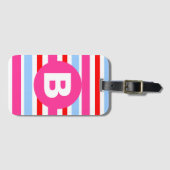 Helle rosa und blaue Candy-Streifen mit Monogramm Gepäckanhänger (Vorderseite (Horizontal))