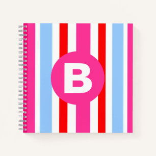 Helle rosa und blaue Candy-Streifen mit Monogramm Notizblock