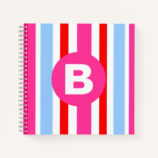 Helle rosa und blaue Candy-Streifen mit Monogramm Notizblock (Vorderseite)