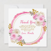 Helle Rosa und Gold Elegante Blume Geburtstag Dankeskarte (Vorderseite)