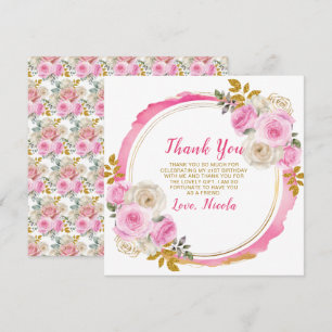 Helle Rosa und Gold Elegante Blume Geburtstag Dankeskarte