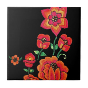 Helle rosa und orange Blumen Fliese