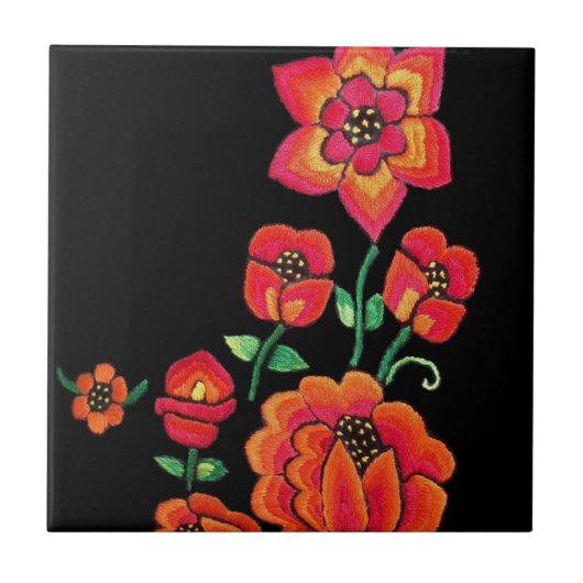 Helle rosa und orange Blumen Fliese (Vorderseite)