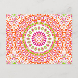 Helle rosa und orange Frühlings-Mandala-Blume Postkarte