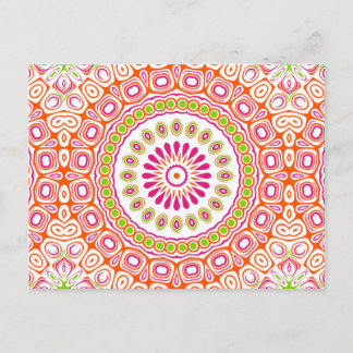 Helle rosa und orange Frühlings-Mandala-Blume Postkarte
