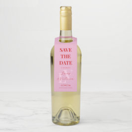 Helle rosa und rote Hochzeit speichern das Datum Flaschenanhänger