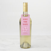 Helle rosa und rote Hochzeit speichern das Datum Flaschenanhänger (Auf Flasche)