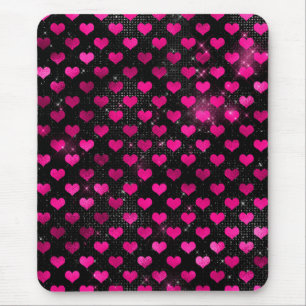 Helle rosa und schwarze Glam Hearts Muster Mousepad