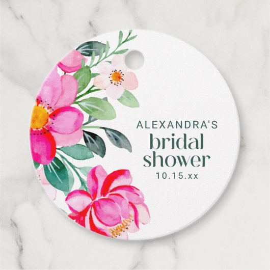 Helle Rosa Wasserfarbe Florale Hochzeitsdusche Cus Geschenkanhänger (Vorderseite)