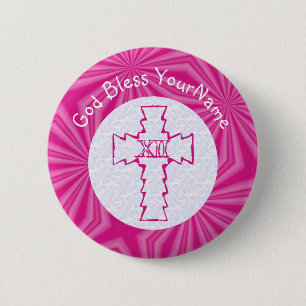 Helle Rosa Zick-Zack-Kreuz Christi Weiß Rosa Button