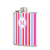 Helle rot-blaue Candy-Streifen mit Monogramm Flachmann (Links)