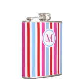 Helle rot-blaue Candy-Streifen mit Monogramm Flachmann (Rechts)