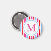 Helle rot-blaue Candy-Streifen mit Monogramm Magnet (Vorderseite/Rückseite)
