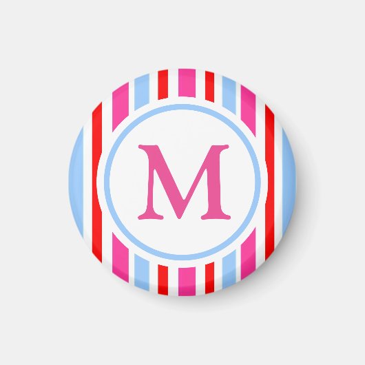 Helle rot-blaue Candy-Streifen mit Monogramm Magnet (Vorne)