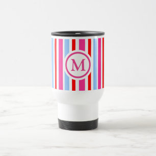 Helle rot-blaue Candy-Streifen mit Monogramm Reisebecher