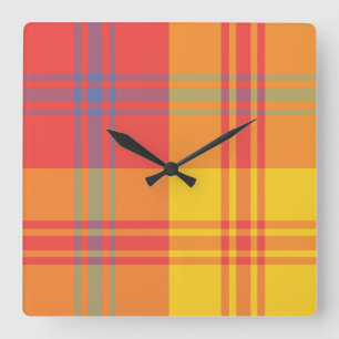 Helle, rot-gelbe blaue Kariert-Quadrat-Wand-Uhr Quadratische Wanduhr