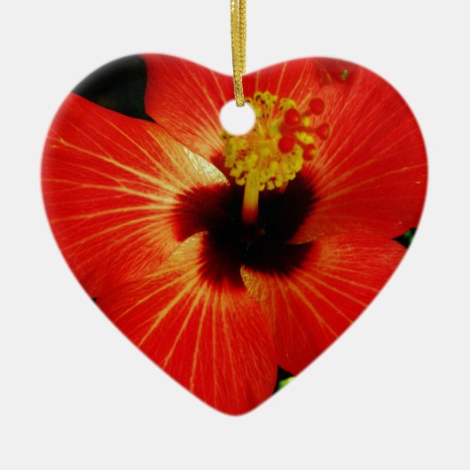 Helle Rot-Orange-Hibiskus-Blume Keramik Ornament (Vorne)