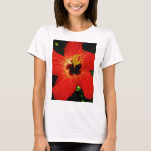 Helle Rot-Orange-Hibiskus-Blume T-Shirt
