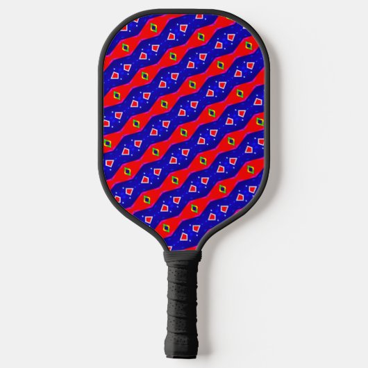 Helle Rot und Blue Digital Art Diamant Trellis Pickleball Schläger (Rückseite)