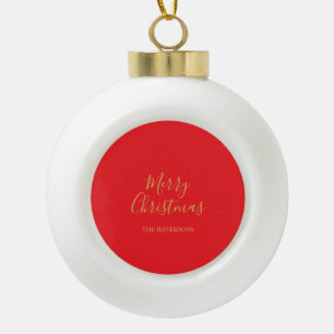Helle Rot- und Goldfarben Frohe Weihnachten Famili Keramik Kugel-Ornament