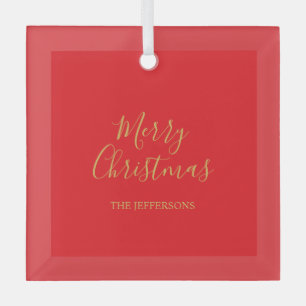 Helle Rot- und Goldfarben Frohe Weihnachten Famili Ornament Aus Glas